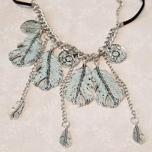Chunky Silver Feather Statement Necklace